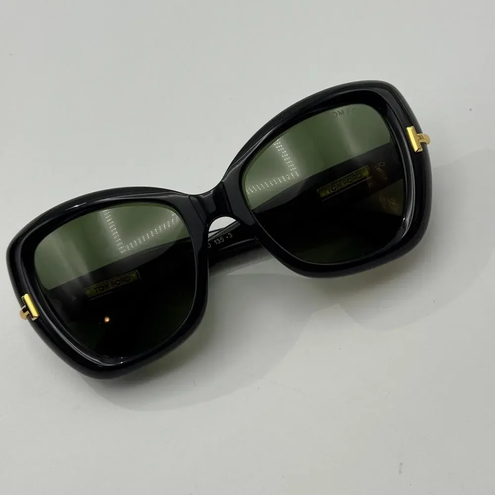 Tom Ford Sunglasses Icon TF1279 01N Black Butterfly Frame Green Lens 55mm New